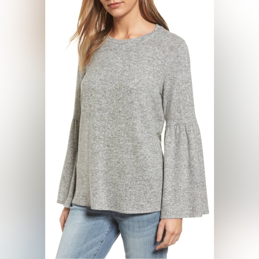 Gibson soft bell sleeve grey sweater top